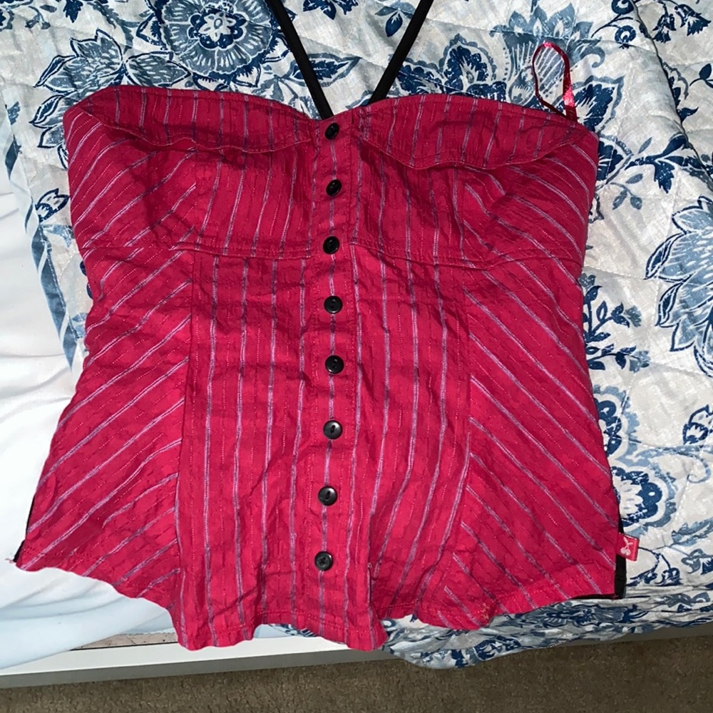 striped tube top with tie neck